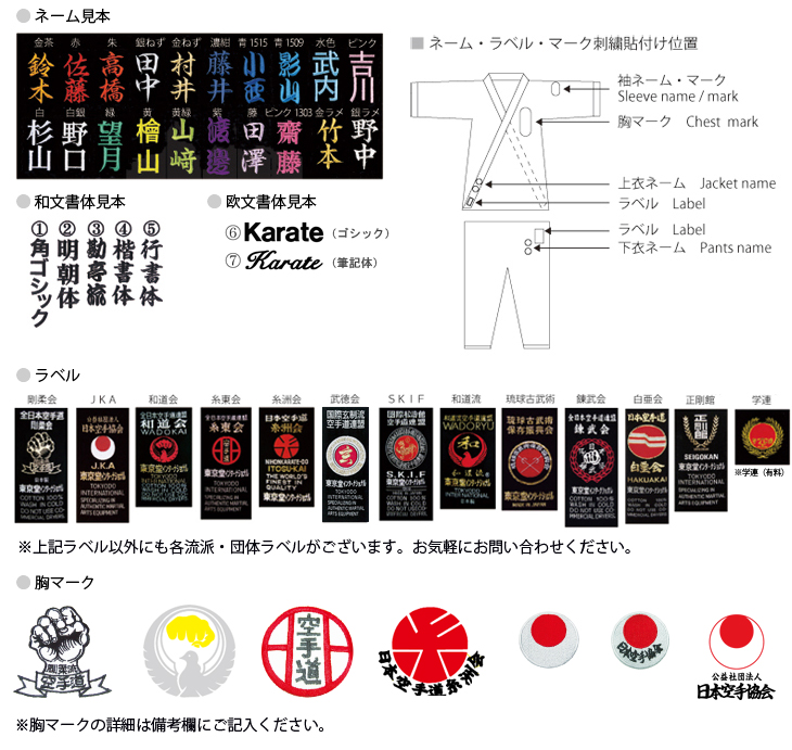 空手衣ラベル(WKF)他